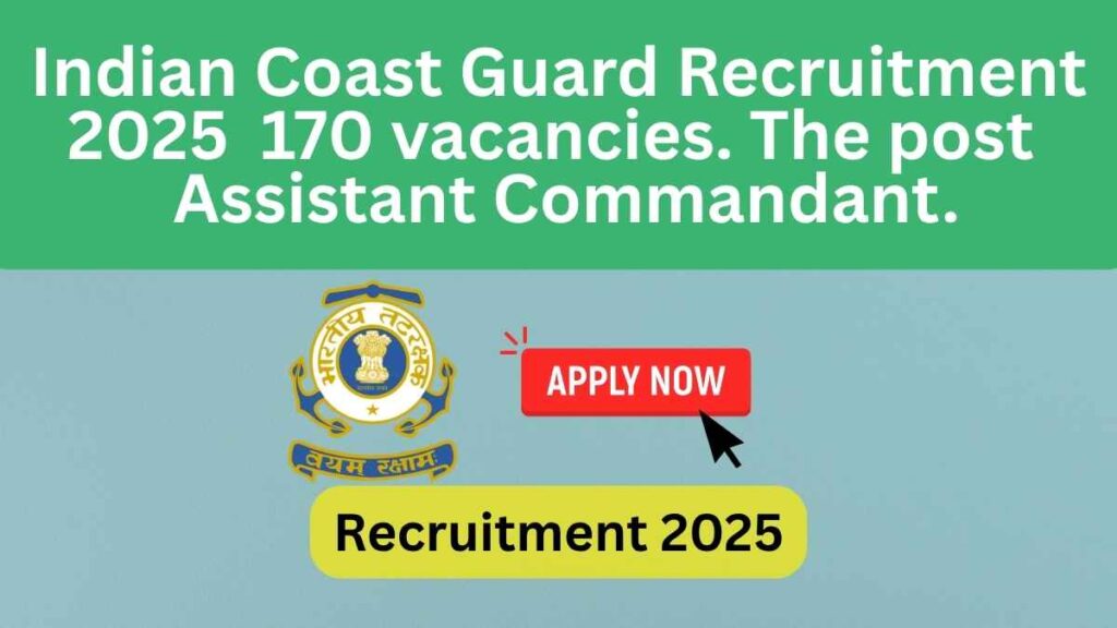 Indian Coast Guard Recruitment 2025 has been released with 170 vacancies apply...